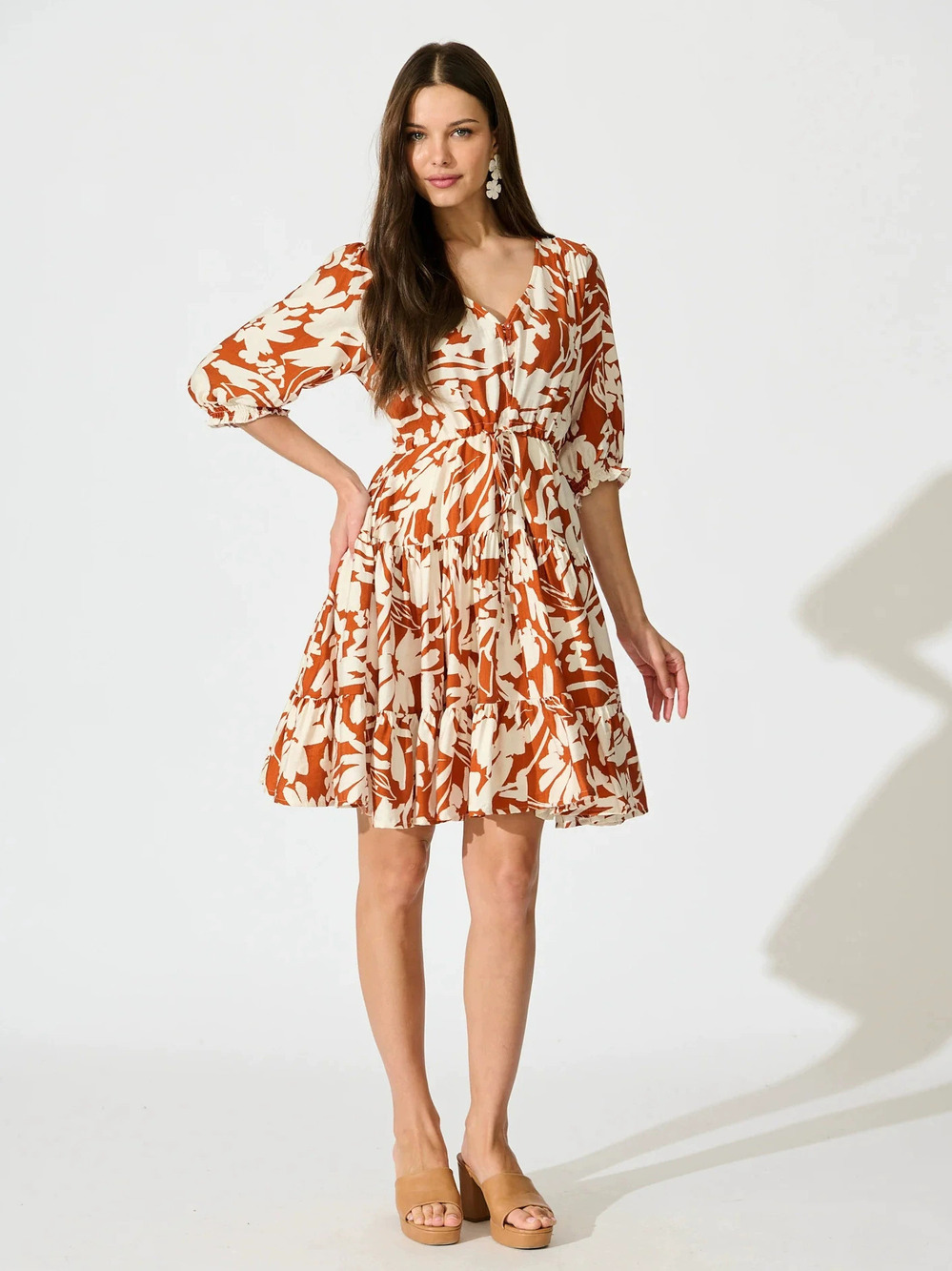 ZARA Womens Elegant Casual Drawstring Waist Ruffle Hem Mini Dress